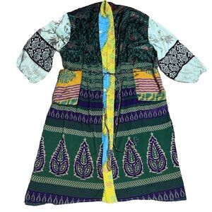 Guru For Life Upcycled Patchwork Mixed Floral Print 100% Silk Sari Kimono Boho